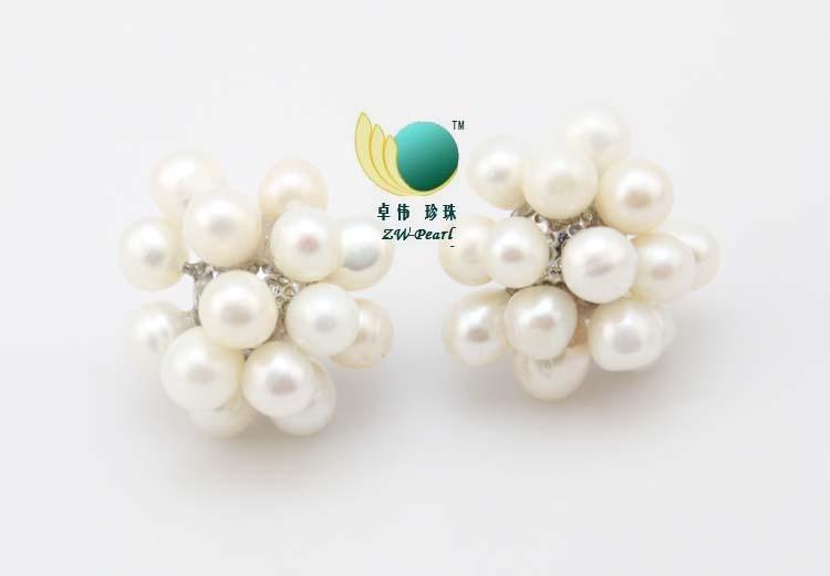 卓伟珍珠 产地直销5-6mm 15珠耳钉饰品 Pearl jewelry 131215