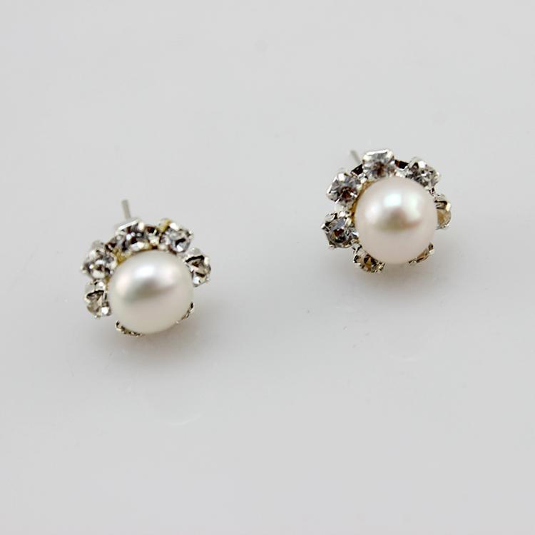 珍珠饰品&nbsp;带钻&nbsp;珍珠耳钉7-8mm&nbsp;1408......