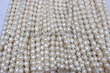 卓伟珍珠 淡水珍珠项链6-7mm米型罗纹项链 珍珠饰品低档150326
