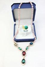 水滴宝石镶钻米型珍珠项链 (131101)